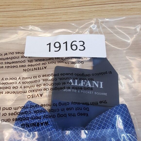 ALFANI Mens Bow Tie & Pocket Square Blue Diamond Check Solid Satin Pre-Tied Set - Picture 4 of 4